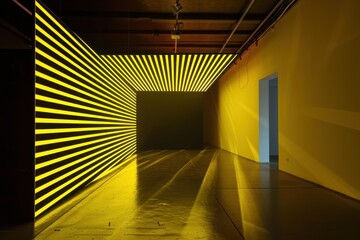 Poster - Cube shaped black light on wall yellow light graphic light pattern perspective