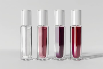 Wall Mural - Decorative lip product mock up in trendy colors with elegant glass bottle and white lid on white background