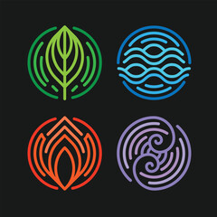 Wall Mural - 4 Elements of nature symbol - earth water air and fire with sign with line circle layers shape on black background vector design