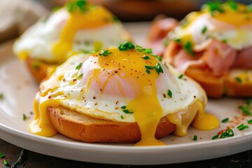 Poster - Delicious eggs Benedict served on dish