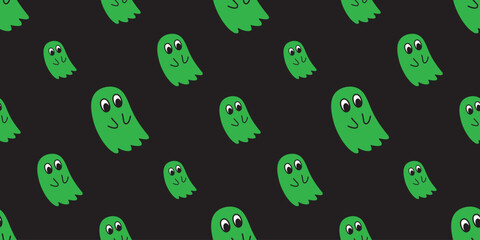 Wall Mural - Ghost seamless pattern spooky Halloween green vector cartoon gift wrapping paper tile background repeat wallpaper scarf isolated illustration doodle design