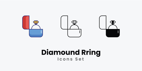 Wall Mural - Diamound Rring icons thin line and glyph vector icon stock illustration