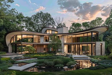 Wall Mural - Modern Architecture House With Curved Roof and Large Windows