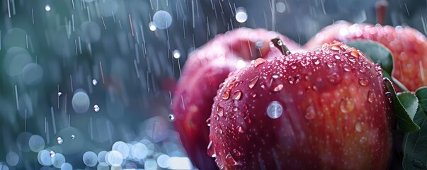 Juicy apples with water droplets, 4K hyperrealistic photo