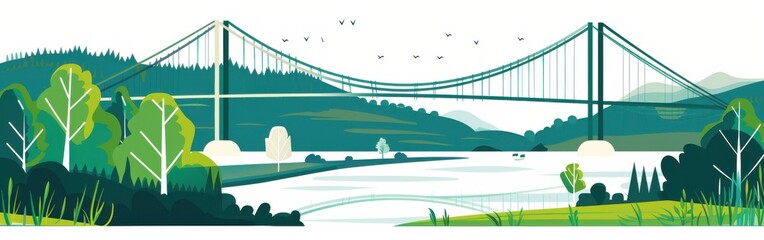 Wall Mural - A Suspension Bridge Spanning a River Valley on a Sunny Day