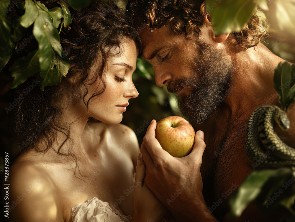 Adam and Eve in the Garden of Eden. AI generative. Stock Photo | Adobe ...