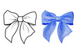© Irina - Set of bows. Vector illustrations of blue and outline tied bow