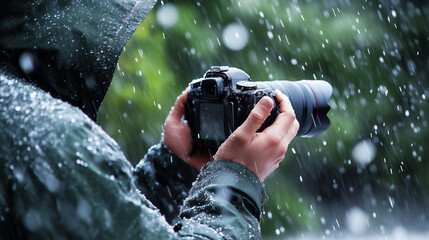 Photographer in the rain.	