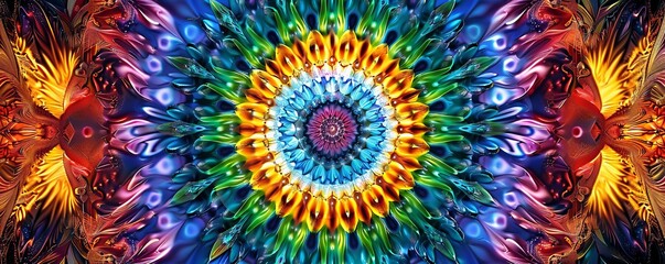 Wall Mural - Radial symmetry in a psychedelic pattern, 4K hyperrealistic photo