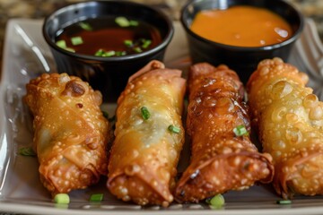 Sticker - Eggrolls with homemade fried pork and sauces