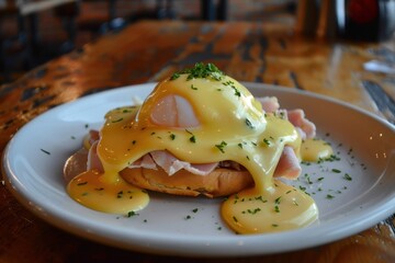 Poster - Eggs Benedict Poached eggs on English muffin with ham and sauce