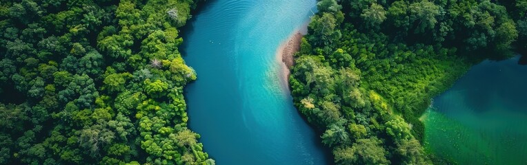 Wall Mural - A river with a green forest on either side