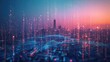 © Matcha_09 - A city skyline with digital data streams representing internet connectivity and smart city technology.