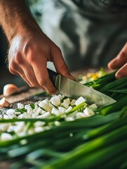 Wall Mural - Chef preparing food for cooking in kitchen.