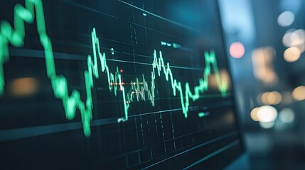 A computer screen displaying a rising stock market graph with multiple green trend lines.