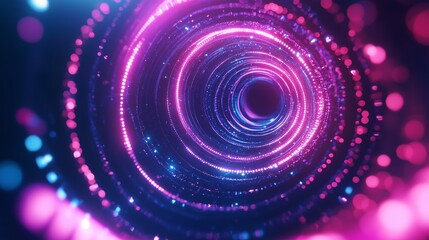 Vibrant circular light tunnel with swirling pink and blue patterns