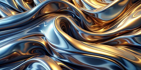 Wall Mural - Abstract Metallic Waves, Gold, Silver, Fluid , Texture