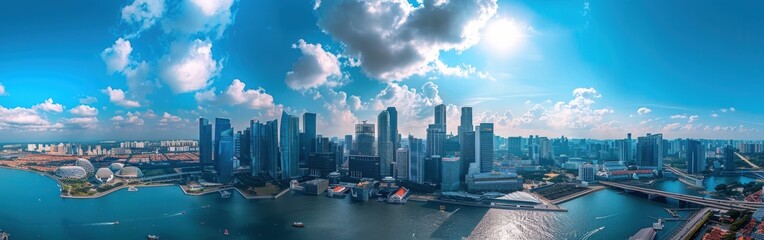 Wall Mural - A city skyline with a large body of water in the background