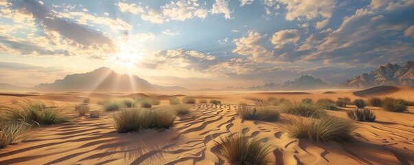 Sticker - Desert scene with a distant mirage, 4K hyperrealistic photo