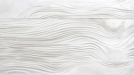 White wooden background with a natural wood grain texture. An abstract white wavy pattern on a painted wooden surface. A wooden board with knotted lines for design and decoration 