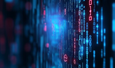 Abstract Binary Code Background with Blue and Red Lights