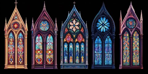 Canvas Print - Stained Glass Windows with Cross