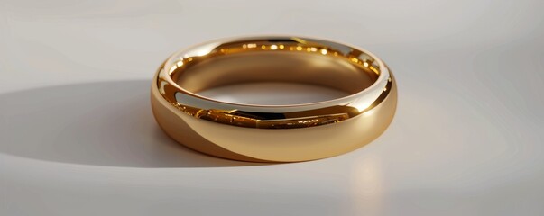 Shiny gold ring on white background, 4K hyperrealistic photo