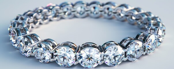 Wall Mural - Shiny diamond bracelet on white background, 4K hyperrealistic photo