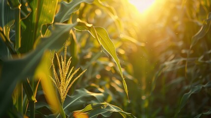 Wall Mural - A field of corn with a sun shining on it