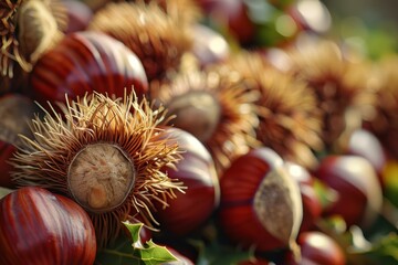 Sticker - Fresh raw chestnuts perfect for Christmas Top view Food background