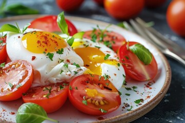 Sticker - Gourmet breakfast with poached eggs and tomatoes