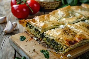 Canvas Print - Greek pastry with spinach and feta cheese filling