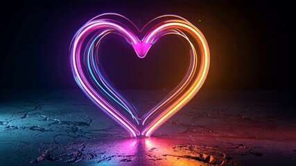Poster - A neon heart is lit up in a dark room