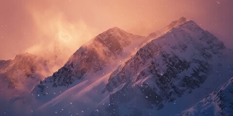 Poster - Blizzard on mountain peak in snowy light