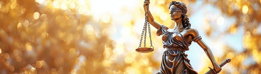 justice is blind: symbolic statue of lady justice holding sword and scales, ethics and rights concep