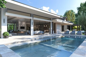 Wall Mural - Modern Luxury Home with Infinity Pool and Open Floor Plan