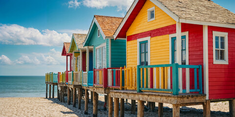 Wall Mural - image of colorful beach houses at the seashore