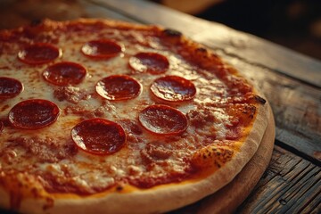 Poster - Pepperoni Pizza on Wooden Cutting Board