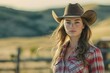© Kenny - Beautiful Young Woman in Cowboy Hat and Plaid Shirt Outdoors
