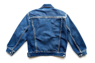 Wall Mural - Back view - blue jeans jacket isolated on white background, denim jacket close up,