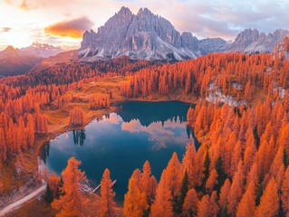 Canvas Print - Lake with surrounding trees from above