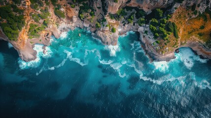 Wall Mural - A beautiful blue ocean with a rocky shoreline