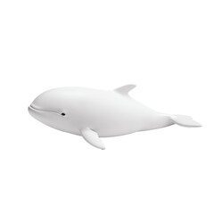 Wall Mural - cartoon of gentle beluga whale swimming on transparent background