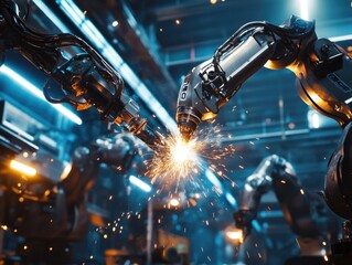 Poster - Robot welding metal in factory