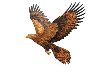Wall Mural - 3d cartoon of majestic golden eagle soaring on transparent background
