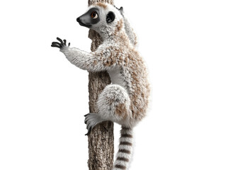 Wall Mural - 3D cartoon of Playful lemur climbing on transparent background