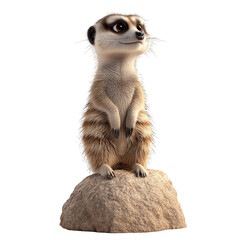 Wall Mural - 3d cartoon of curious meerkat on lookout on transparent background