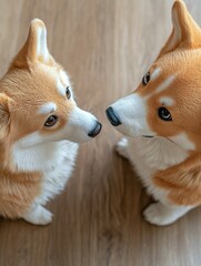 Wall Mural - Brown and White Dogs on Wooden Floor