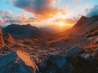 Wall Mural - Mountain sunset landscape