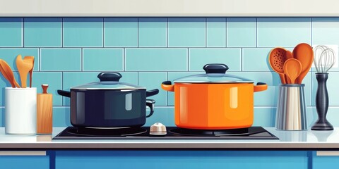 Canvas Print - Kitchen Counter Utensils Pots